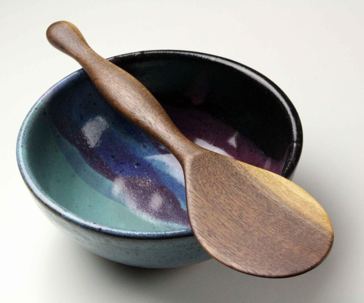 handmade heavy duty wooden spurtle kitchen utensil wooden spatula carved from Black Walnut rice and dough paddle